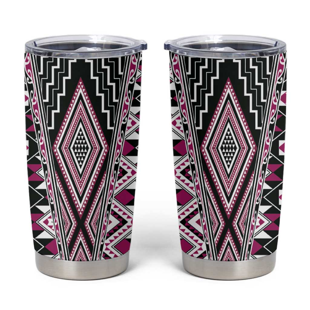 Pink Aotearoa Tukutuku and Poutama Motif Tumbler Cup LT03 Pink - Polynesian Pride