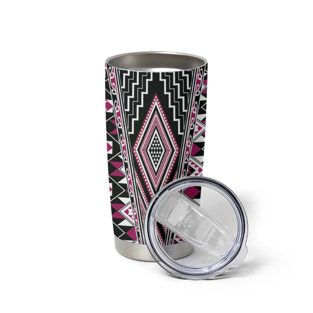 Pink Aotearoa Tukutuku and Poutama Motif Tumbler Cup LT03 - Polynesian Pride