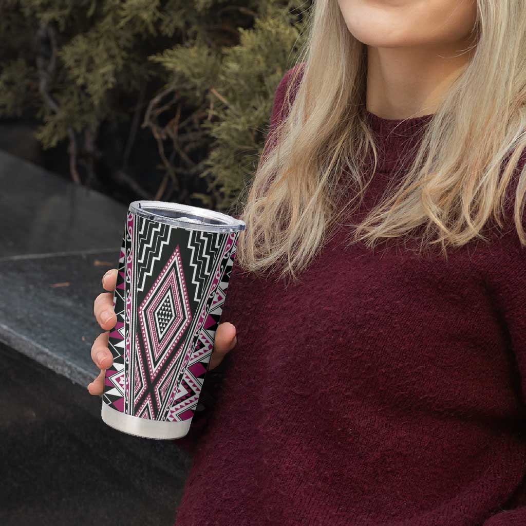 Pink Aotearoa Tukutuku and Poutama Motif Tumbler Cup LT03 - Polynesian Pride