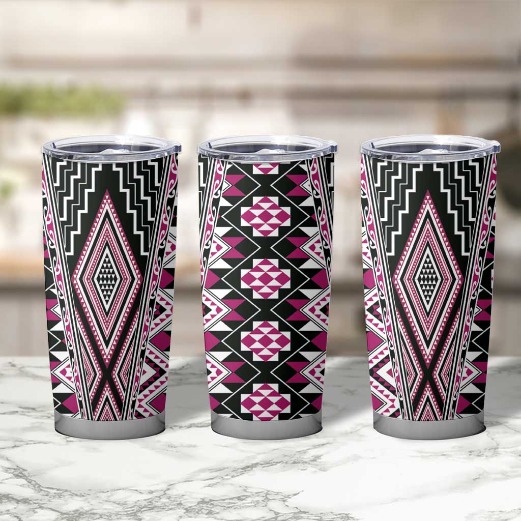 Pink Aotearoa Tukutuku and Poutama Motif Tumbler Cup LT03 - Polynesian Pride