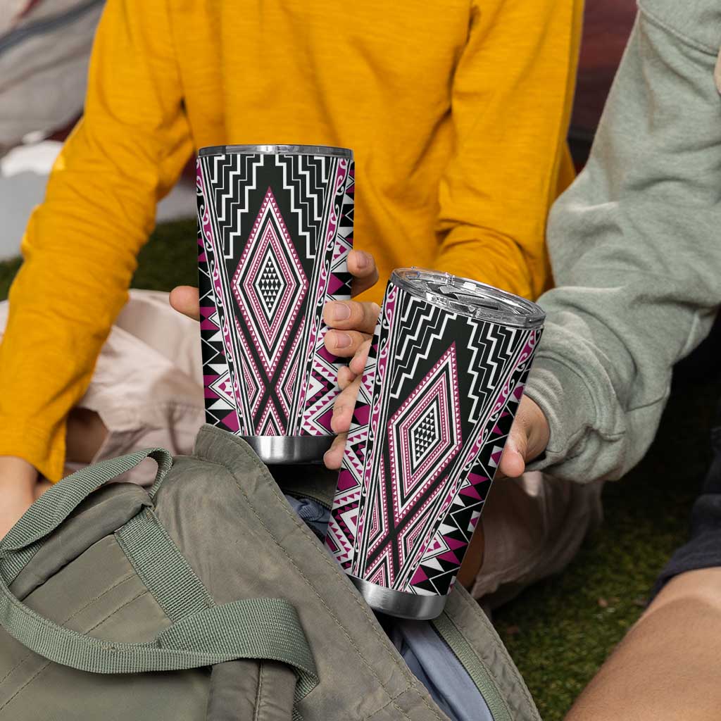 Pink Aotearoa Tukutuku and Poutama Motif Tumbler Cup LT03 - Polynesian Pride