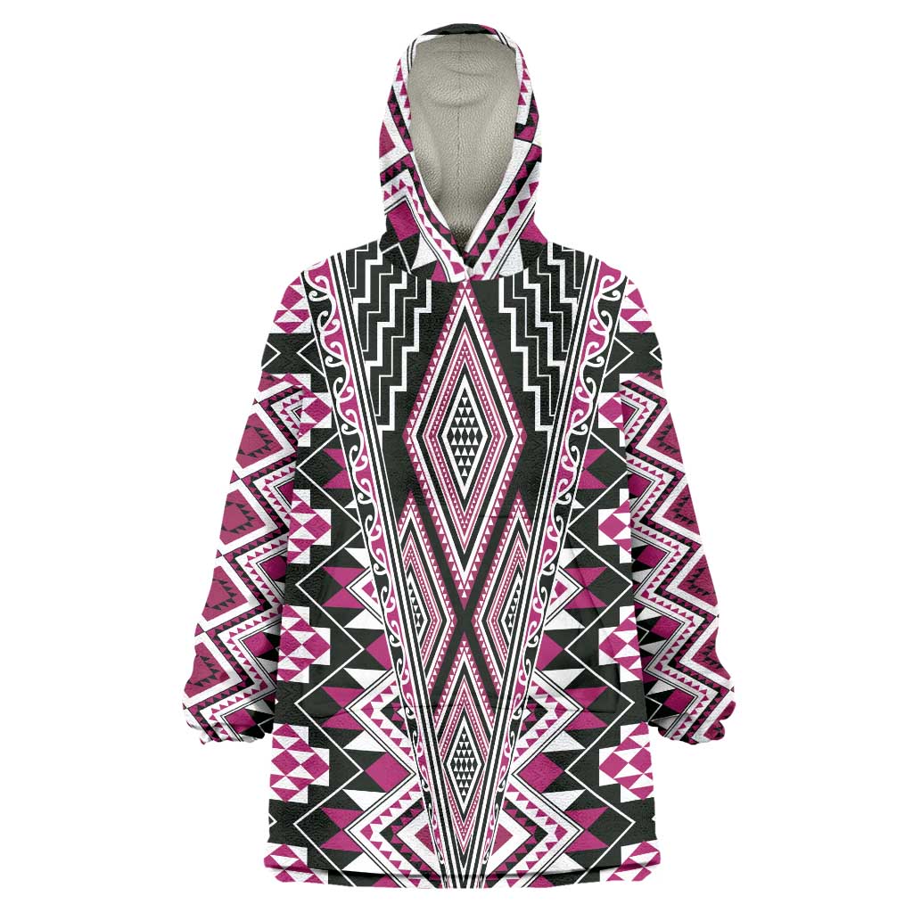 Pink Aotearoa Tukutuku and Poutama Motif Wearable Blanket Hoodie