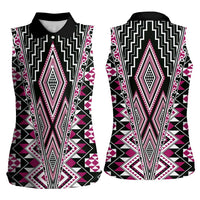 Pink Aotearoa Tukutuku and Poutama Motif Women Sleeveless Polo Shirt LT03 - Polynesian Pride
