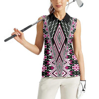 Pink Aotearoa Tukutuku and Poutama Motif Women Sleeveless Polo Shirt LT03 - Polynesian Pride