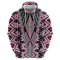 Pink Aotearoa Tukutuku and Poutama Motif Zip Hoodie