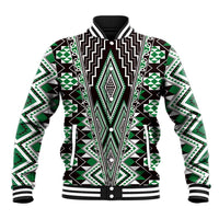 Green Aotearoa Tukutuku and Poutama Motif Baseball Jacket