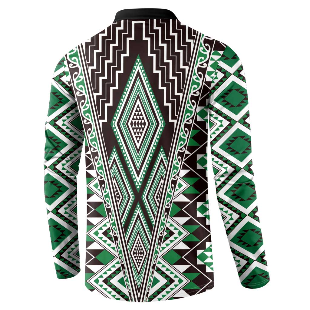 Green Aotearoa Tukutuku and Poutama Motif Button Sweatshirt LT03 - Polynesian Pride