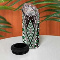 Green Aotearoa Tukutuku and Poutama Motif 4 in 1 Can Cooler Tumbler LT03 - Polynesian Pride
