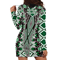 Green Aotearoa Tukutuku and Poutama Motif Hoodie Dress