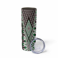 Green Aotearoa Tukutuku and Poutama Motif Skinny Tumbler LT03 - Polynesian Pride