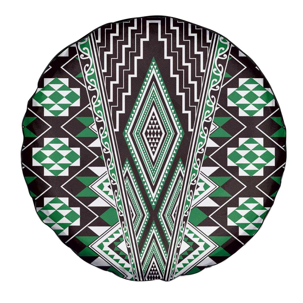 Green Aotearoa Tukutuku and Poutama Motif Spare Tire Cover