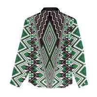 Green Aotearoa Tukutuku and Poutama Motif Women Casual Shirt LT03 - Polynesian Pride