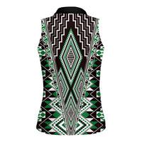 Green Aotearoa Tukutuku and Poutama Motif Women Sleeveless Polo Shirt LT03 - Polynesian Pride