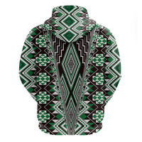 Green Aotearoa Tukutuku and Poutama Motif Zip Hoodie