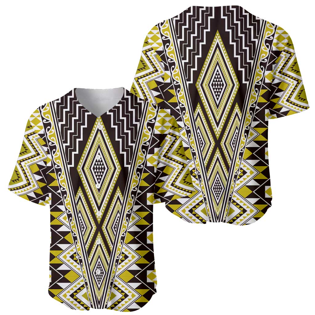 Yellow Aotearoa Tukutuku and Poutama Motif Baseball Jersey LT03 - Polynesian Pride