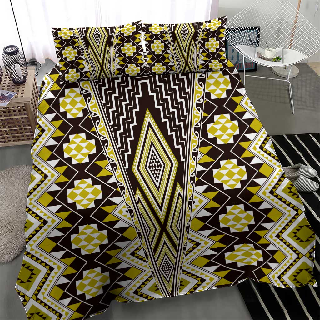 Yellow Aotearoa Tukutuku and Poutama Motif Bedding Set
