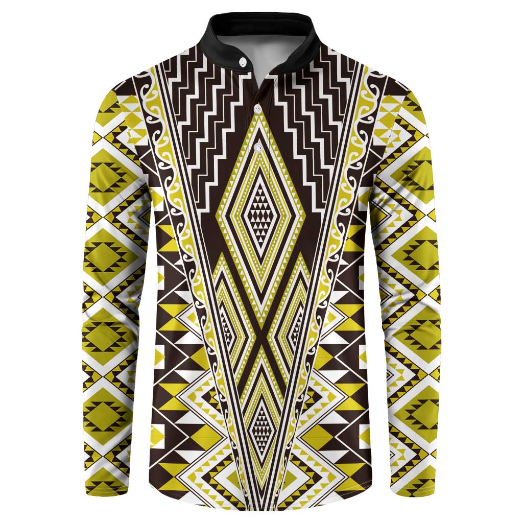 Yellow Aotearoa Tukutuku and Poutama Motif Button Sweatshirt LT03 Yellow - Polynesian Pride
