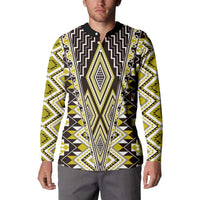 Yellow Aotearoa Tukutuku and Poutama Motif Button Sweatshirt LT03 - Polynesian Pride