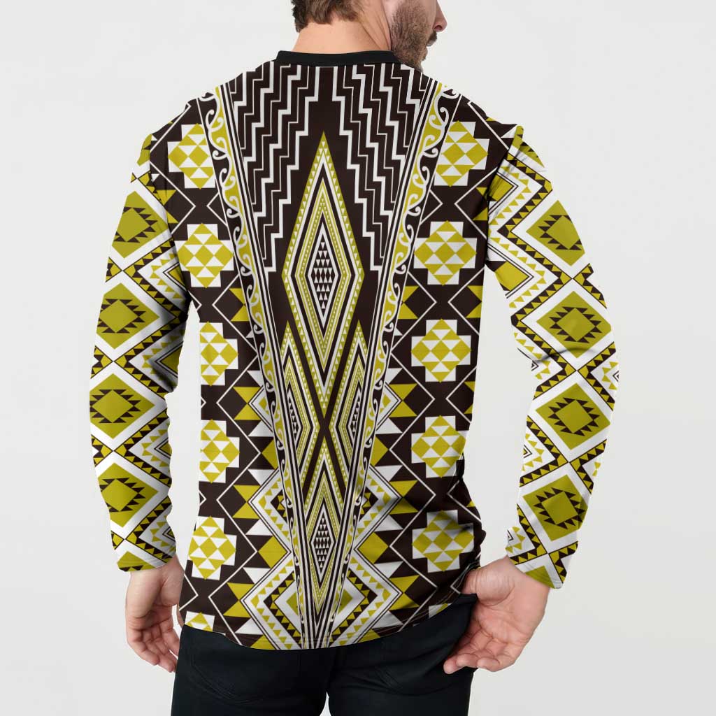 Yellow Aotearoa Tukutuku and Poutama Motif Button Sweatshirt LT03 - Polynesian Pride