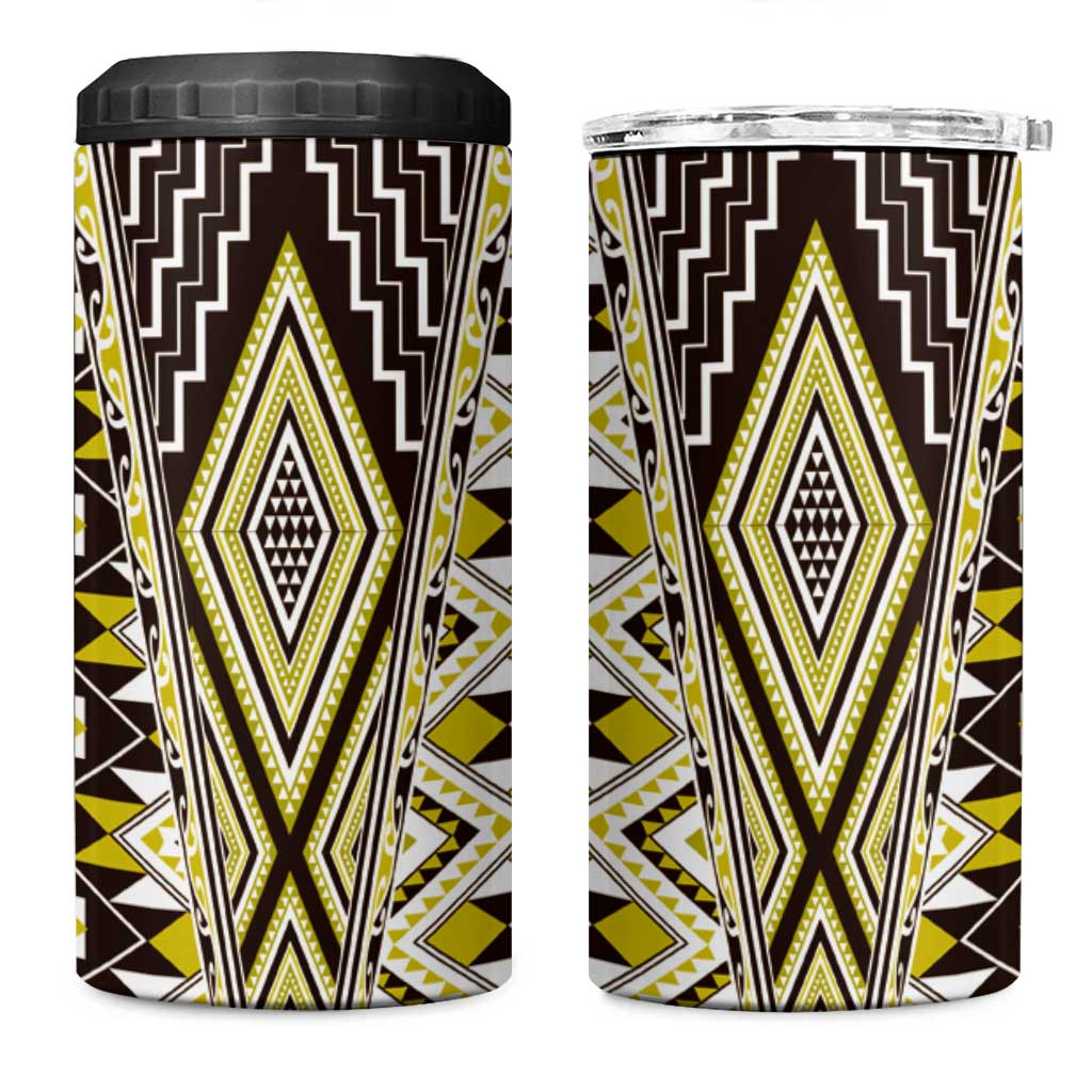 Yellow Aotearoa Tukutuku and Poutama Motif 4 in 1 Can Cooler Tumbler LT03 One Size: 16 oz Yellow - Polynesian Pride