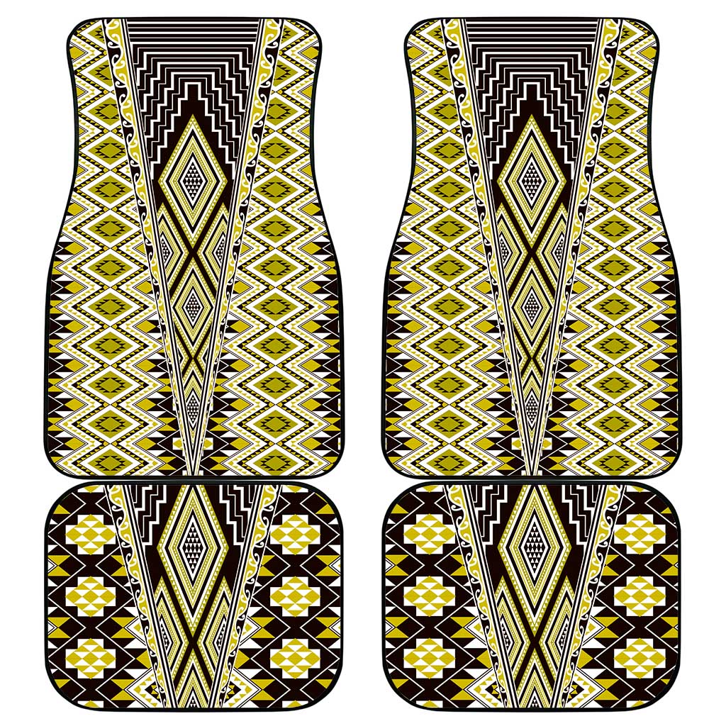 Yellow Aotearoa Tukutuku and Poutama Motif Car Mats