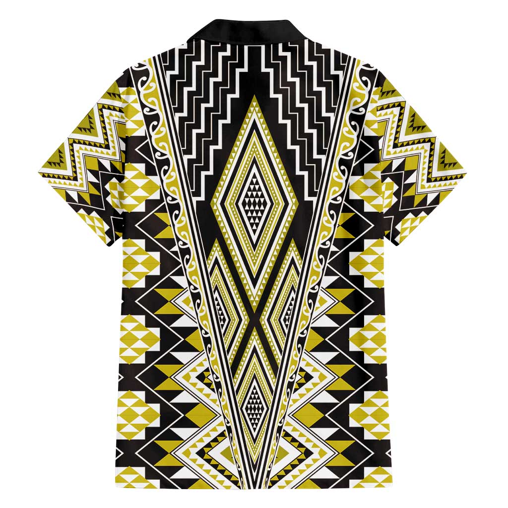 Yellow Aotearoa Tukutuku and Poutama Motif Family Matching Long Sleeve Bodycon Dress and Hawaiian Shirt LT03 - Polynesian Pride