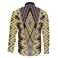 Yellow Aotearoa Tukutuku and Poutama Motif Family Matching Off Shoulder Short Dress and Hawaiian Shirt LT03 - Polynesian Pride