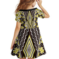 Yellow Aotearoa Tukutuku and Poutama Motif Family Matching Short Sleeve Bodycon Dress and Hawaiian Shirt LT03 - Polynesian Pride