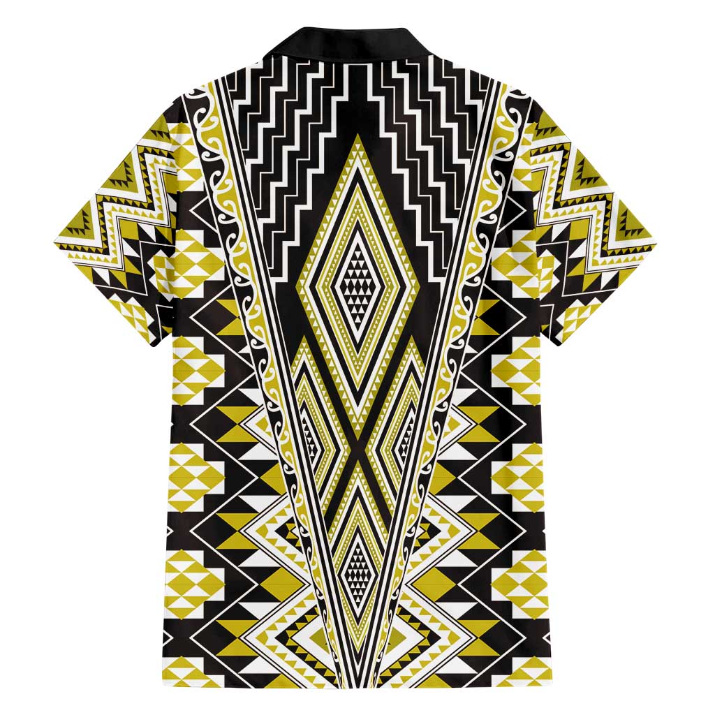 Yellow Aotearoa Tukutuku and Poutama Motif Family Matching Short Sleeve Bodycon Dress and Hawaiian Shirt LT03 - Polynesian Pride