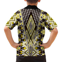 Yellow Aotearoa Tukutuku and Poutama Motif Family Matching Tank Maxi Dress and Hawaiian Shirt LT03 - Polynesian Pride