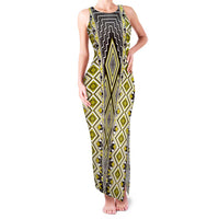 Yellow Aotearoa Tukutuku and Poutama Motif Family Matching Tank Maxi Dress and Hawaiian Shirt LT03 Mom's Dress Yellow - Polynesian Pride