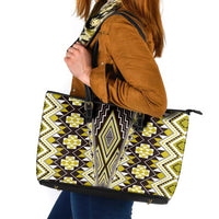 Yellow Aotearoa Tukutuku and Poutama Motif Leather Tote Bag LT03 Yellow - Polynesian Pride