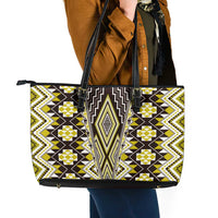 Yellow Aotearoa Tukutuku and Poutama Motif Leather Tote Bag LT03 - Polynesian Pride