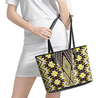 Yellow Aotearoa Tukutuku and Poutama Motif Leather Tote Bag LT03 - Polynesian Pride