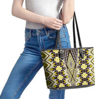 Yellow Aotearoa Tukutuku and Poutama Motif Leather Tote Bag LT03 - Polynesian Pride