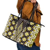 Yellow Aotearoa Tukutuku and Poutama Motif Leather Tote Bag LT03 - Polynesian Pride
