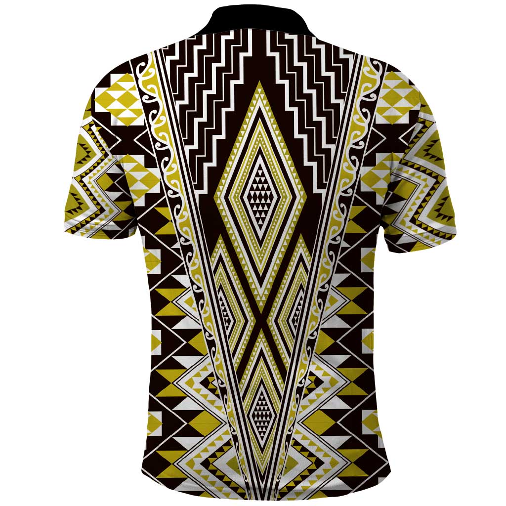 Yellow Aotearoa Tukutuku and Poutama Motif Polo Shirt