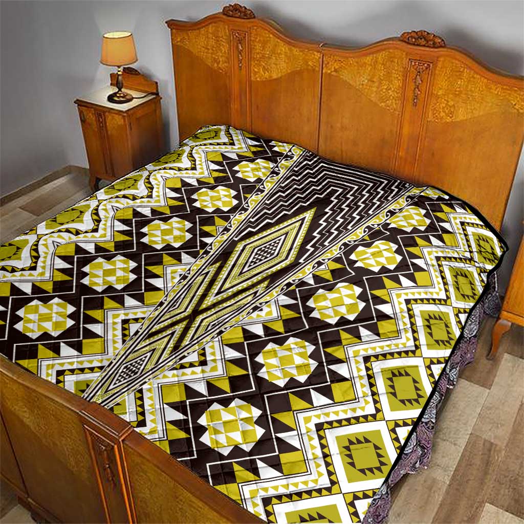 Yellow Aotearoa Tukutuku and Poutama Motif Quilt