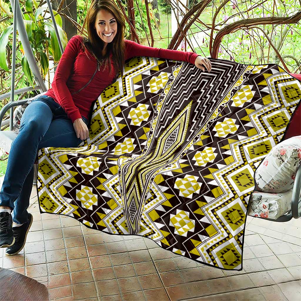 Yellow Aotearoa Tukutuku and Poutama Motif Quilt