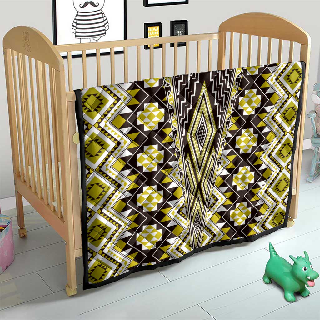 Yellow Aotearoa Tukutuku and Poutama Motif Quilt