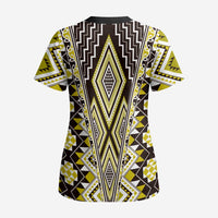 Yellow Aotearoa Tukutuku and Poutama Motif Scrub Top - Polynesian Pride