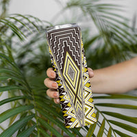 Yellow Aotearoa Tukutuku and Poutama Motif Skinny Tumbler LT03 - Polynesian Pride