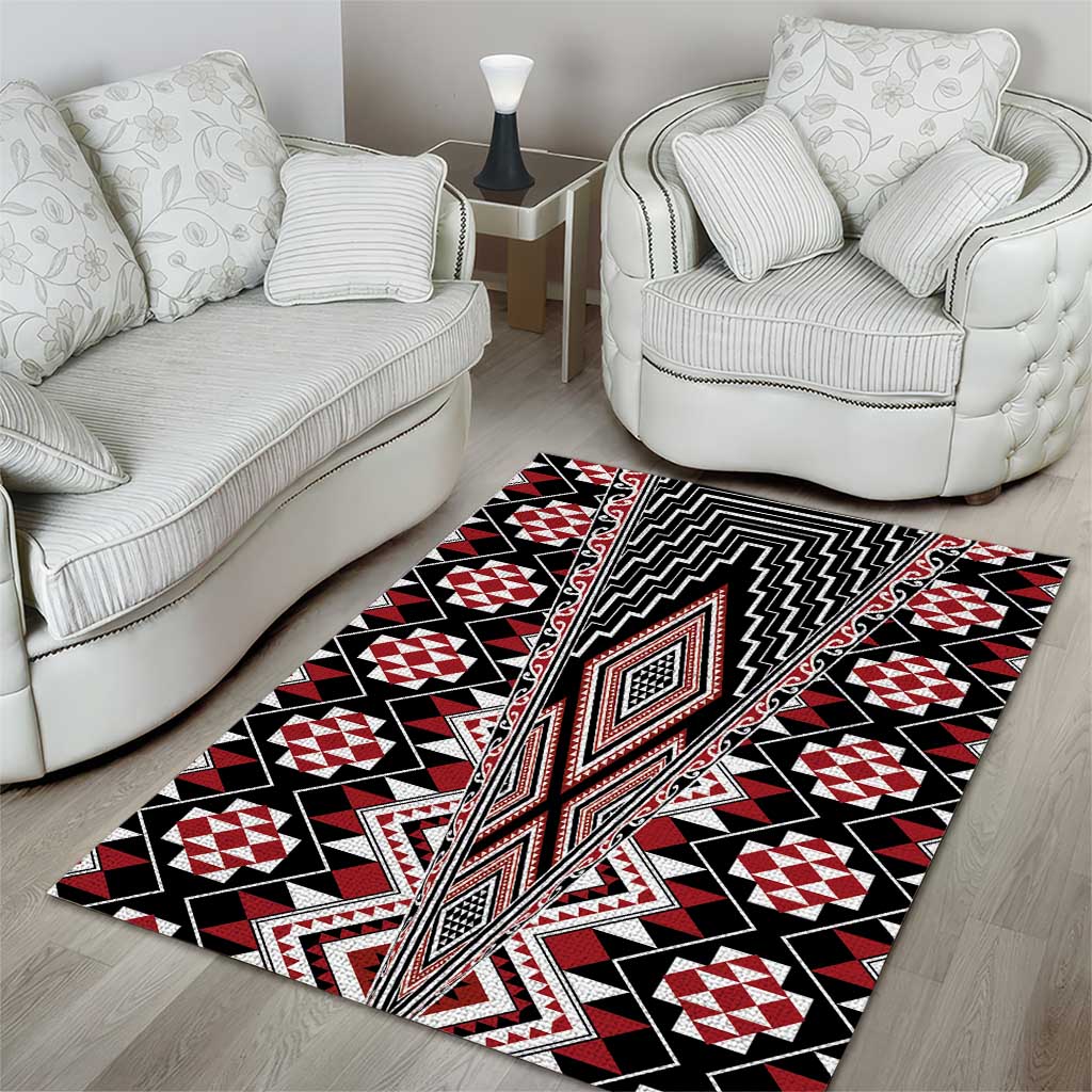 Red Aotearoa Tukutuku and Poutama Motif Area Rug