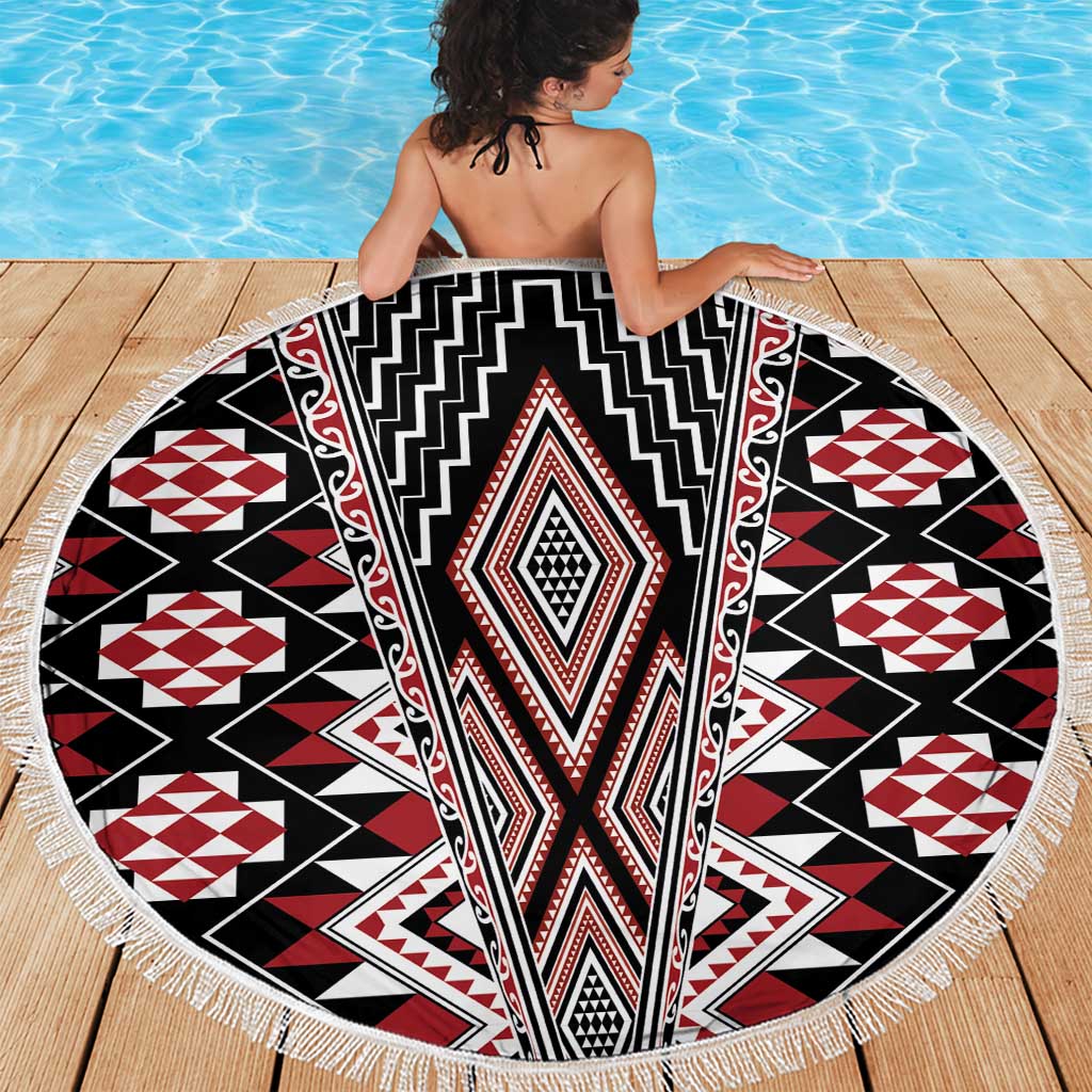 Red Aotearoa Tukutuku and Poutama Motif Beach Blanket