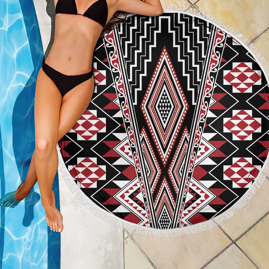 Red Aotearoa Tukutuku and Poutama Motif Beach Blanket