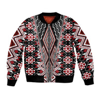 Red Aotearoa Tukutuku and Poutama Motif Bomber Jacket