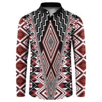 Red Aotearoa Tukutuku and Poutama Motif Button Sweatshirt LT03 Red - Polynesian Pride
