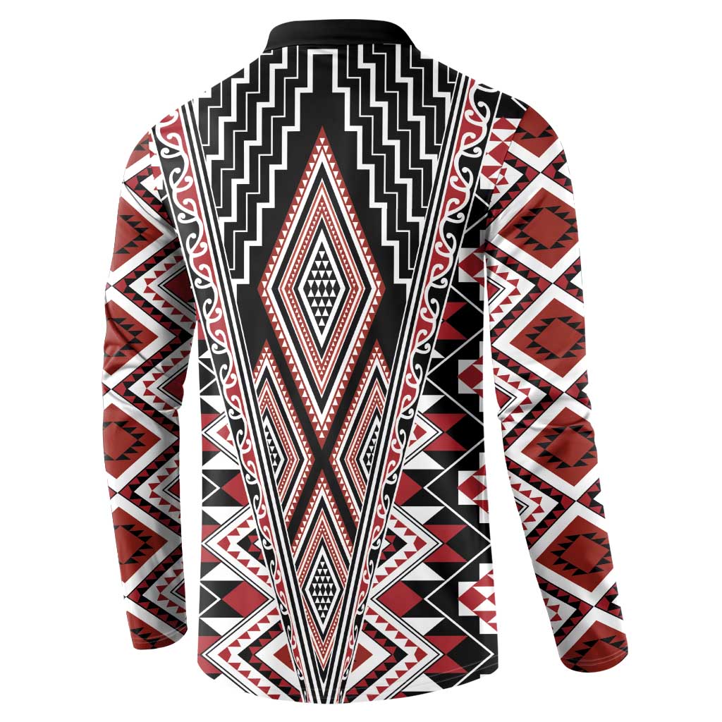 Red Aotearoa Tukutuku and Poutama Motif Button Sweatshirt LT03 - Polynesian Pride