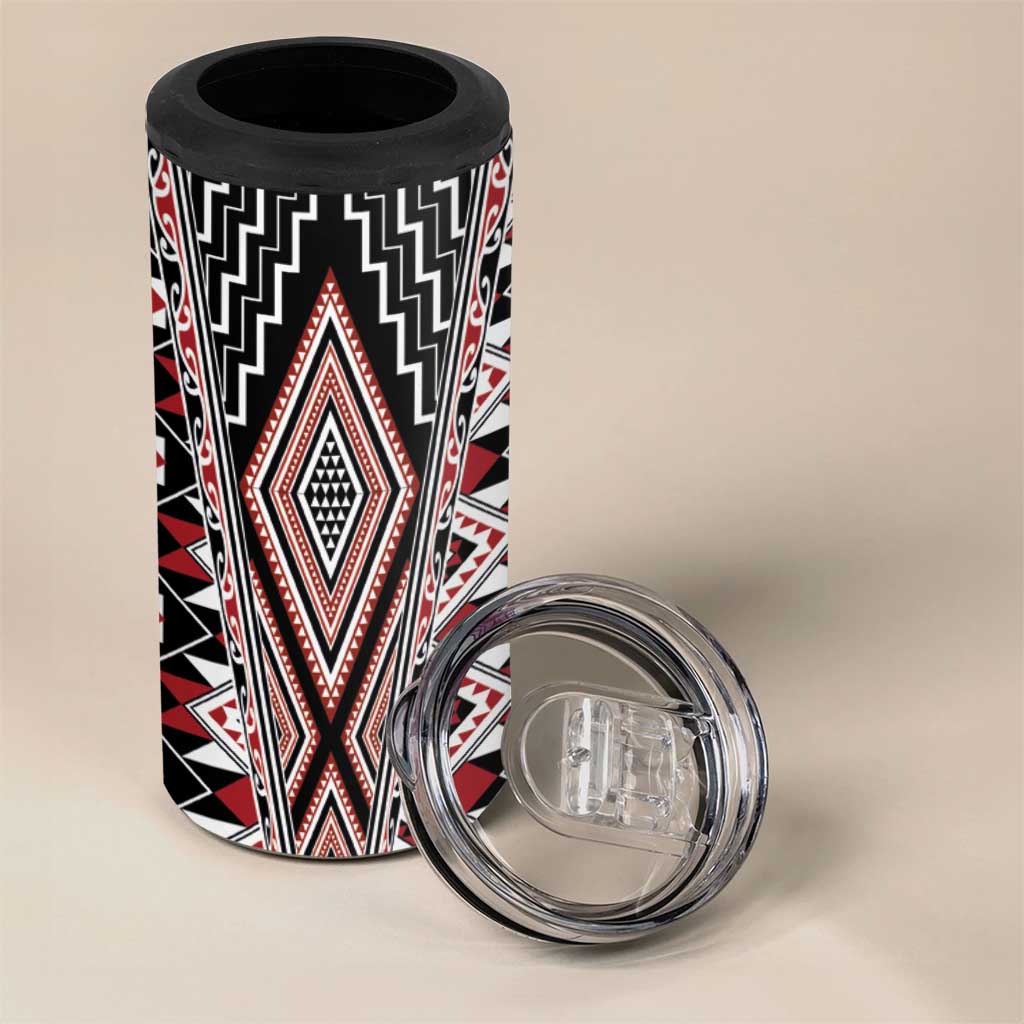 Red Aotearoa Tukutuku and Poutama Motif 4 in 1 Can Cooler Tumbler LT03 - Polynesian Pride