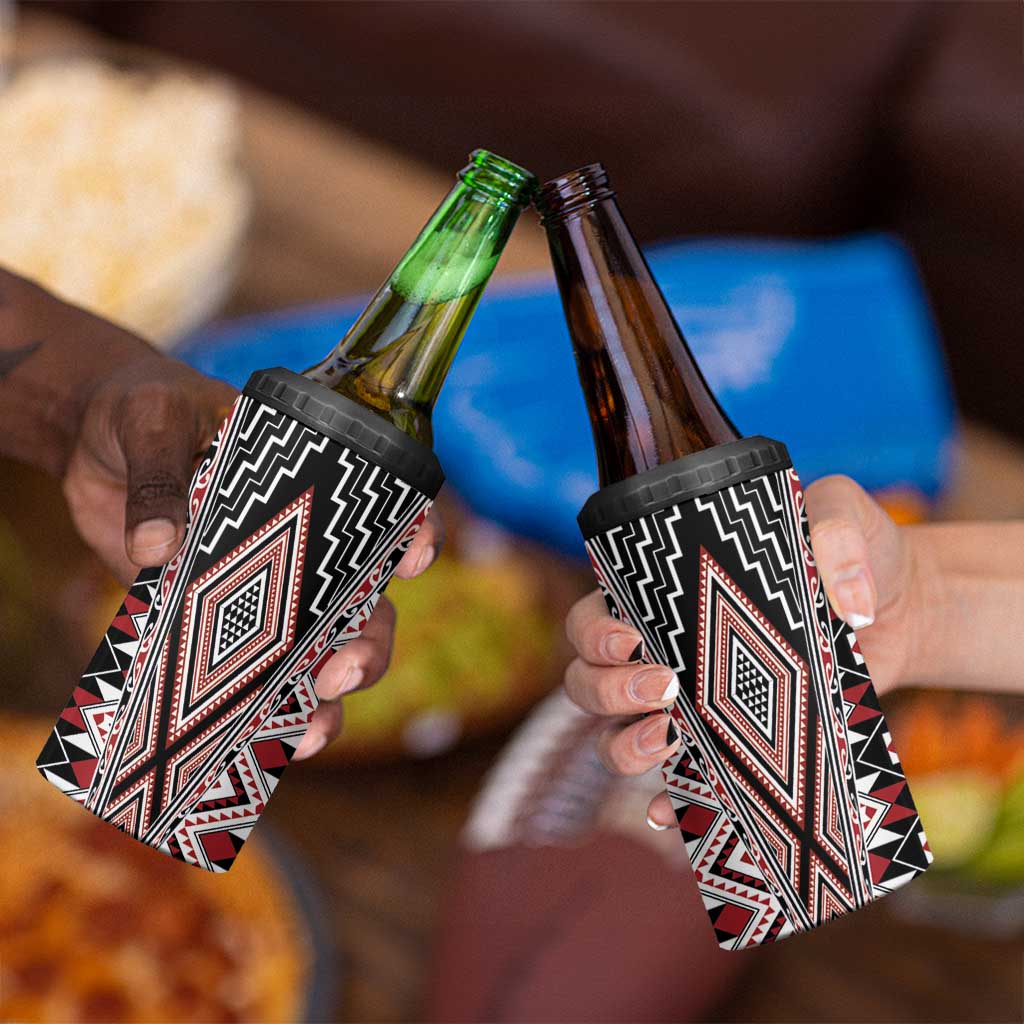 Red Aotearoa Tukutuku and Poutama Motif 4 in 1 Can Cooler Tumbler LT03 - Polynesian Pride